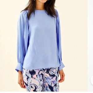 NEW Lilly Pulitzer MAISEL TOP Blue Peri Long Sleeve Blouse Easy Fit Boat